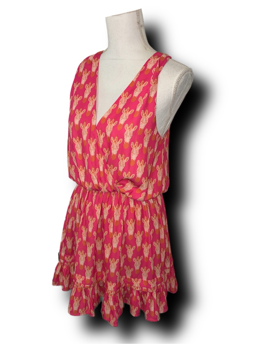 Harper Wren Pink Ruffle Mini Dress with Zebra Head Print - Picture 2 of 4